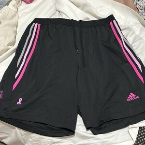Adidas L black hot pink breast cancer awareness shorts built in bike shorts euc